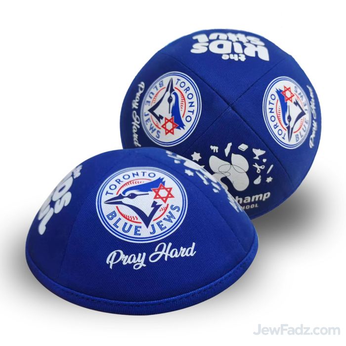 Blue custom yarmulka with personalized design